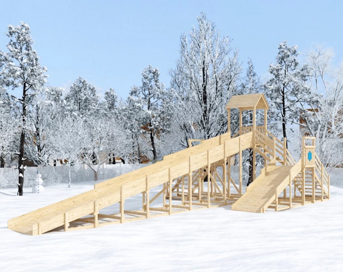 Зимняя горка Snow Fox скат 4 м и 12 м (две лестницы), без окраски - вид 2